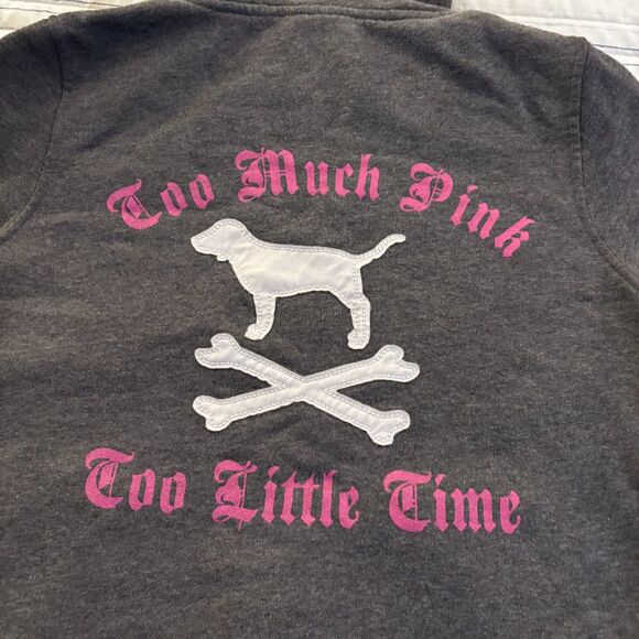Victoria’s Secret PINK Vintage Too Much Pink Too Little Time Crossbone Hoodie -M - Picture 4 of 12